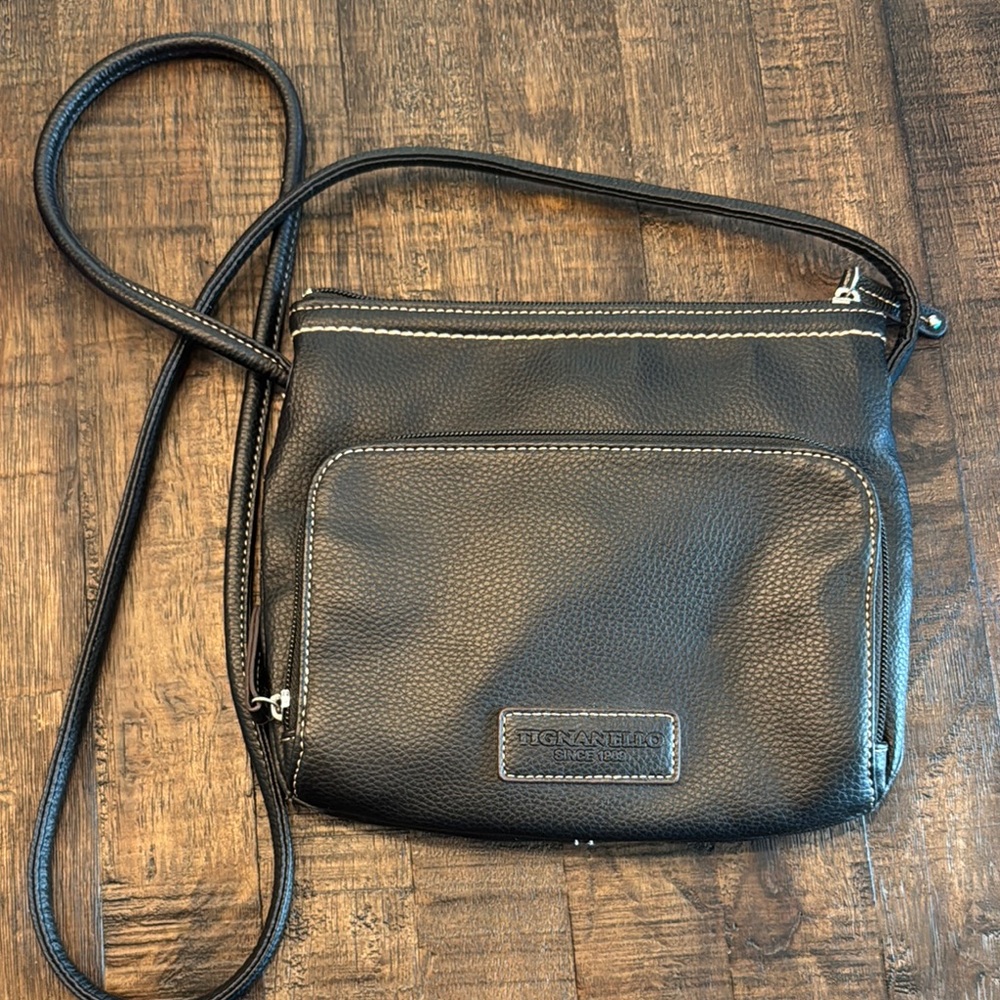 Tignanello Black Leather Crossbody Bag